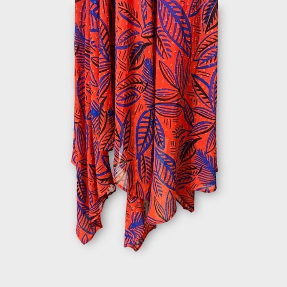 Alexis Midi Dress S Red Blue Tie Shoulder Asymmetric Hem EUC Tropical Target - Picture 4 of 6